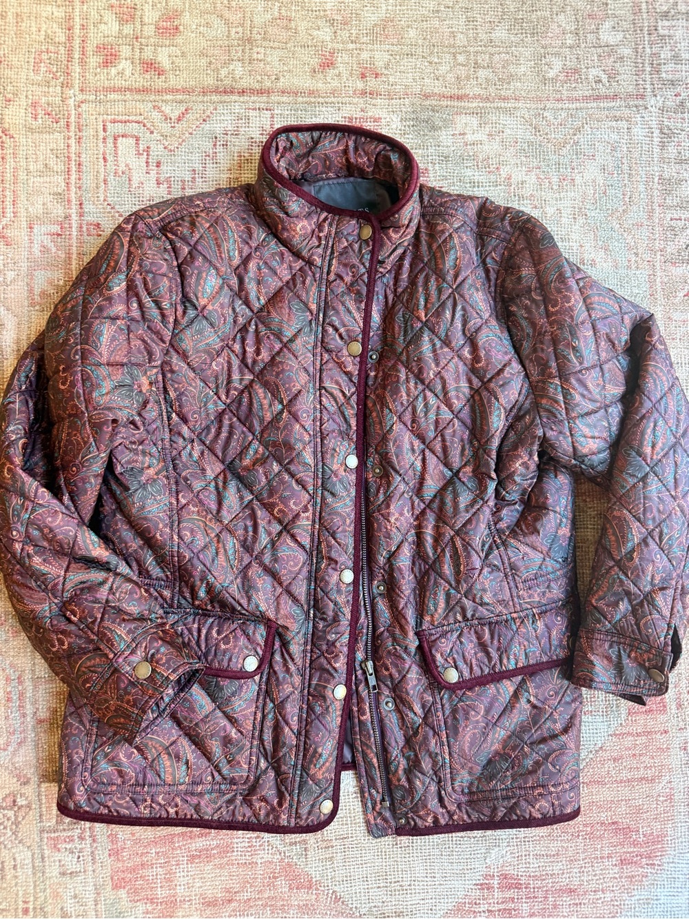 Talbots Quilted Paisley Utility Jacket - Burgundy Multicolor